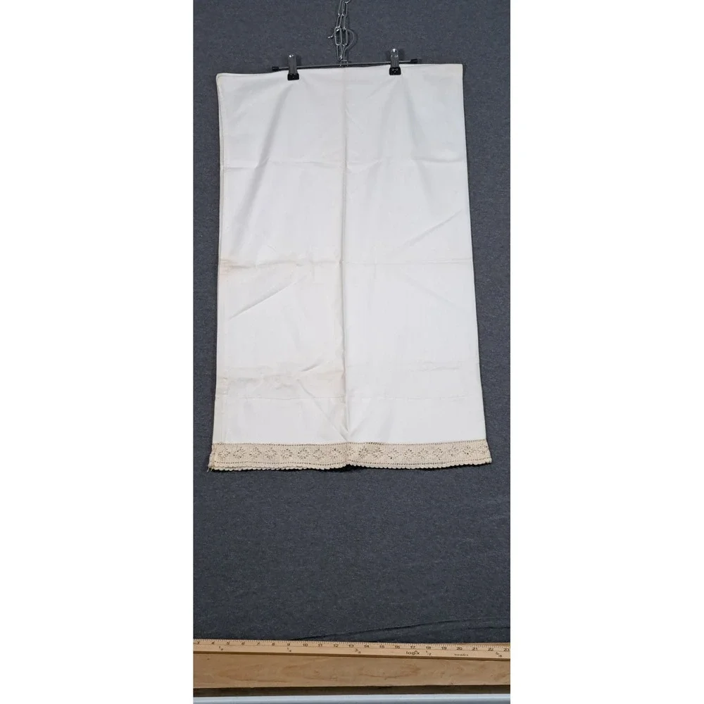 Vintage White Cotton Pillowcase Pair Handmade Crochet Lace Trim Victorian Style